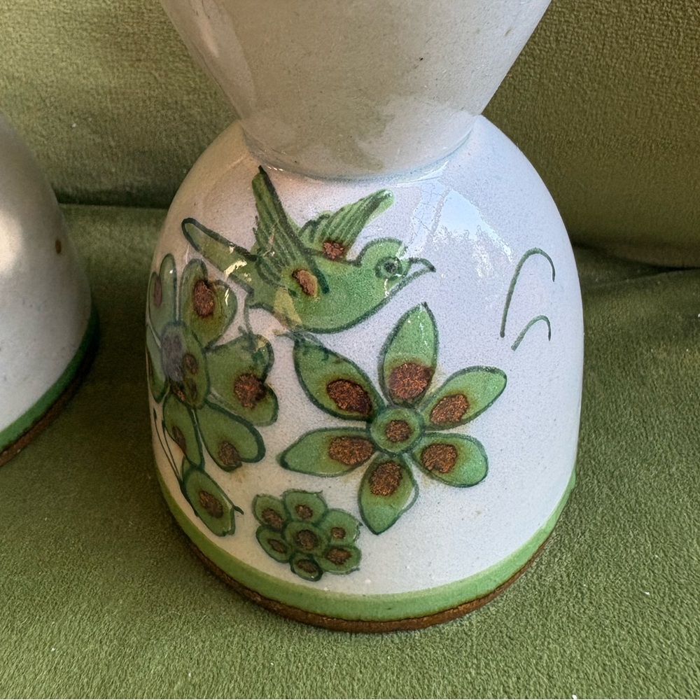 Vintage Ken Edwards Set Of 2 El Palomar Mexican Pottery Bird & Floral Egg Cups - Picture 2 of 9